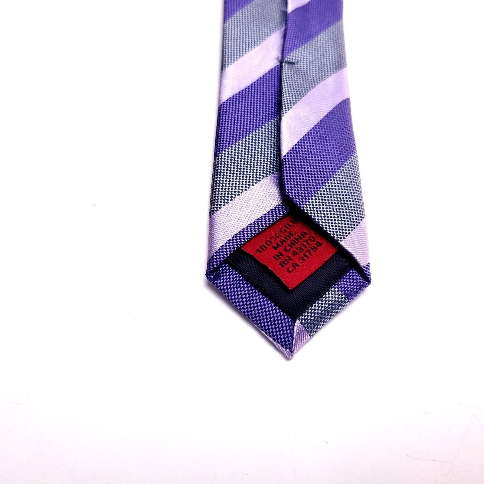 Alfani Alfani Silk Tie Purple Striped Woven Gray Skinny Size ONE SIZE - 4 Thumbnail