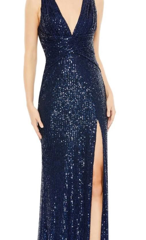 image of Designer (6) Mac Duggal V-Neck Sequin Wrap Waist Gown Msrp $398 in Blue, Women's (Size 2XL)