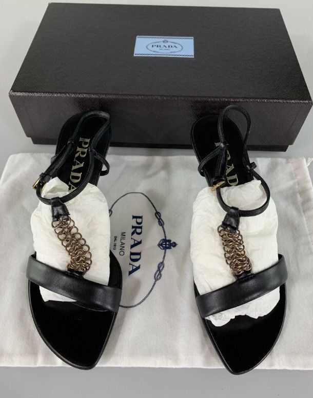 Prada Prada Black Metal T-Strap Slingback Y2K Vintage 6.5 New Box Size US 6.5 / IT 36.5 - 5 Thumbnail