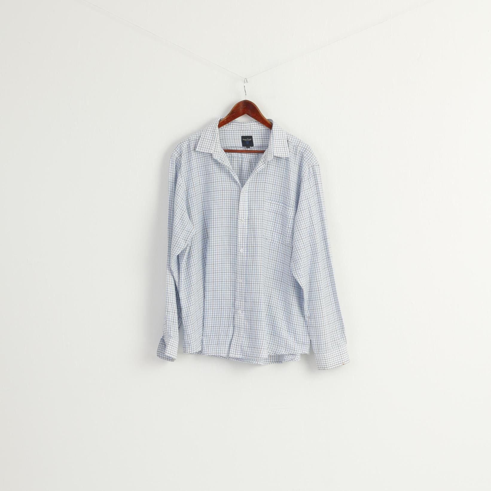 Vintage James Pringle Men XL Casual Shirt White Blue 8754 Size US XL / EU 56 / 4 - 1 Thumbnail