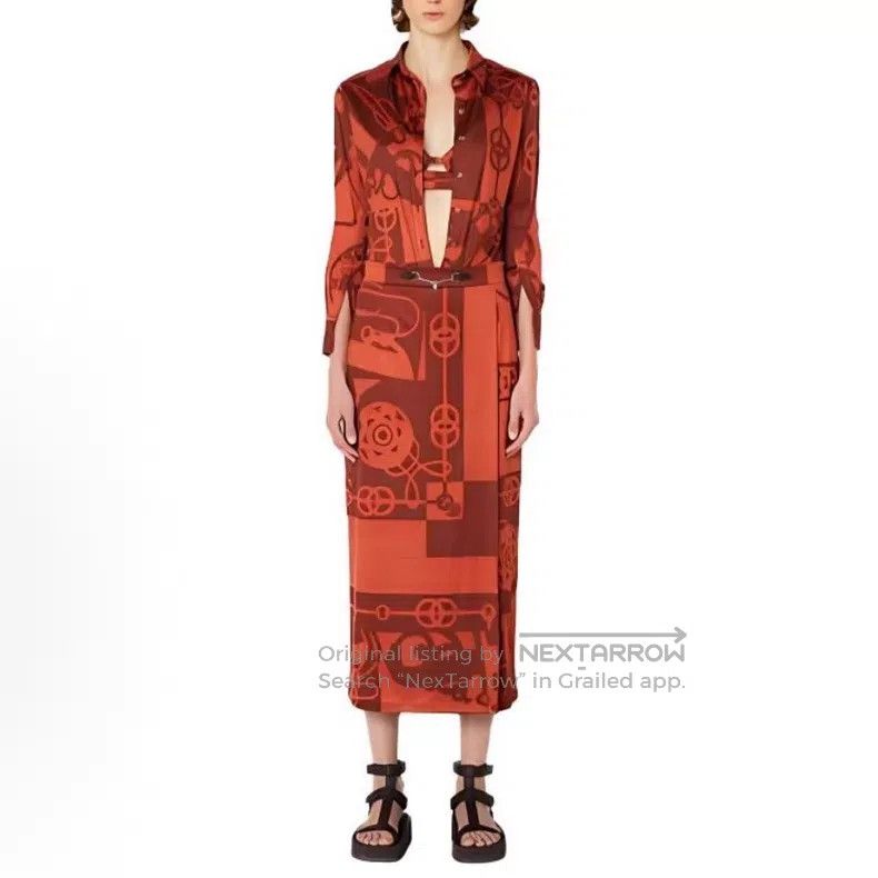 Hermes Hermes Red Color Blocked Horse Silk Long Skirt Size 24" / US 00 / IT 34 - 8 Thumbnail