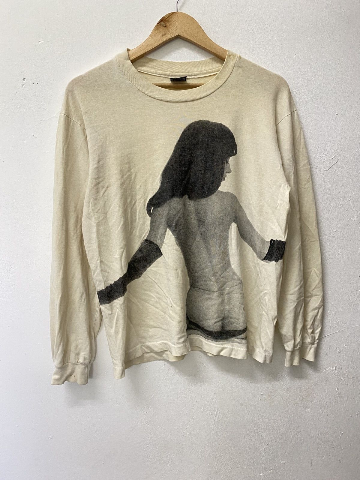 Vintage skate brand naked girl long sleeve white t shirt