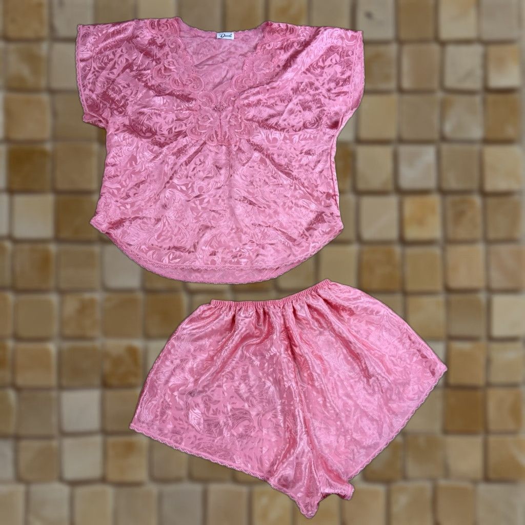 Vintage VINTAGE Deena 90s Pink Satin Pajama Top & Shorts Set Womens Sz S - Lingerie Sleepwear Pajamas Size S / US 4 / IT 40 - 1 Thumbnail