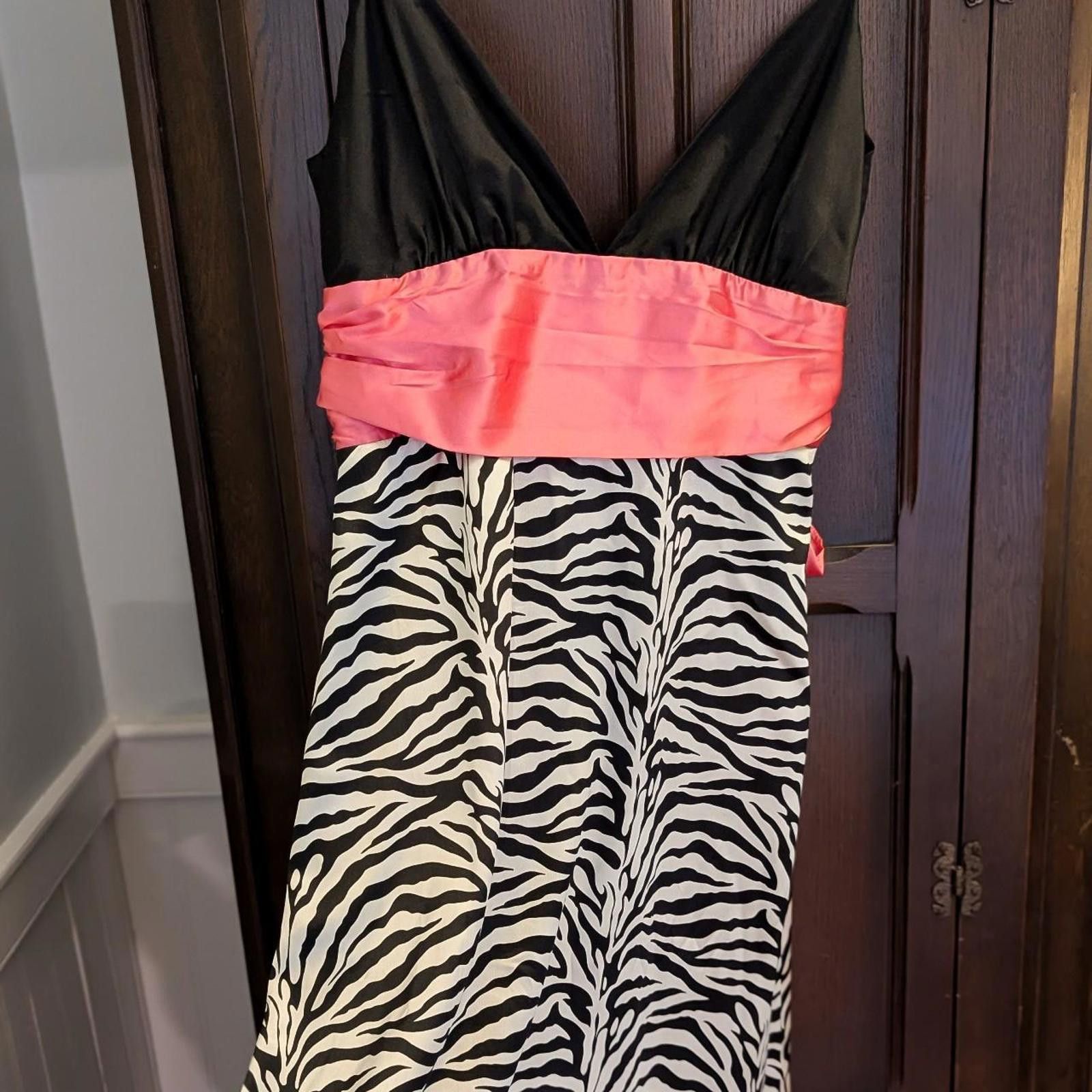 Designer Y2K Ever Pretty Iconic Pink and Zebra Maxi Dress Size L / US 10 / IT 46 - 2 Thumbnail