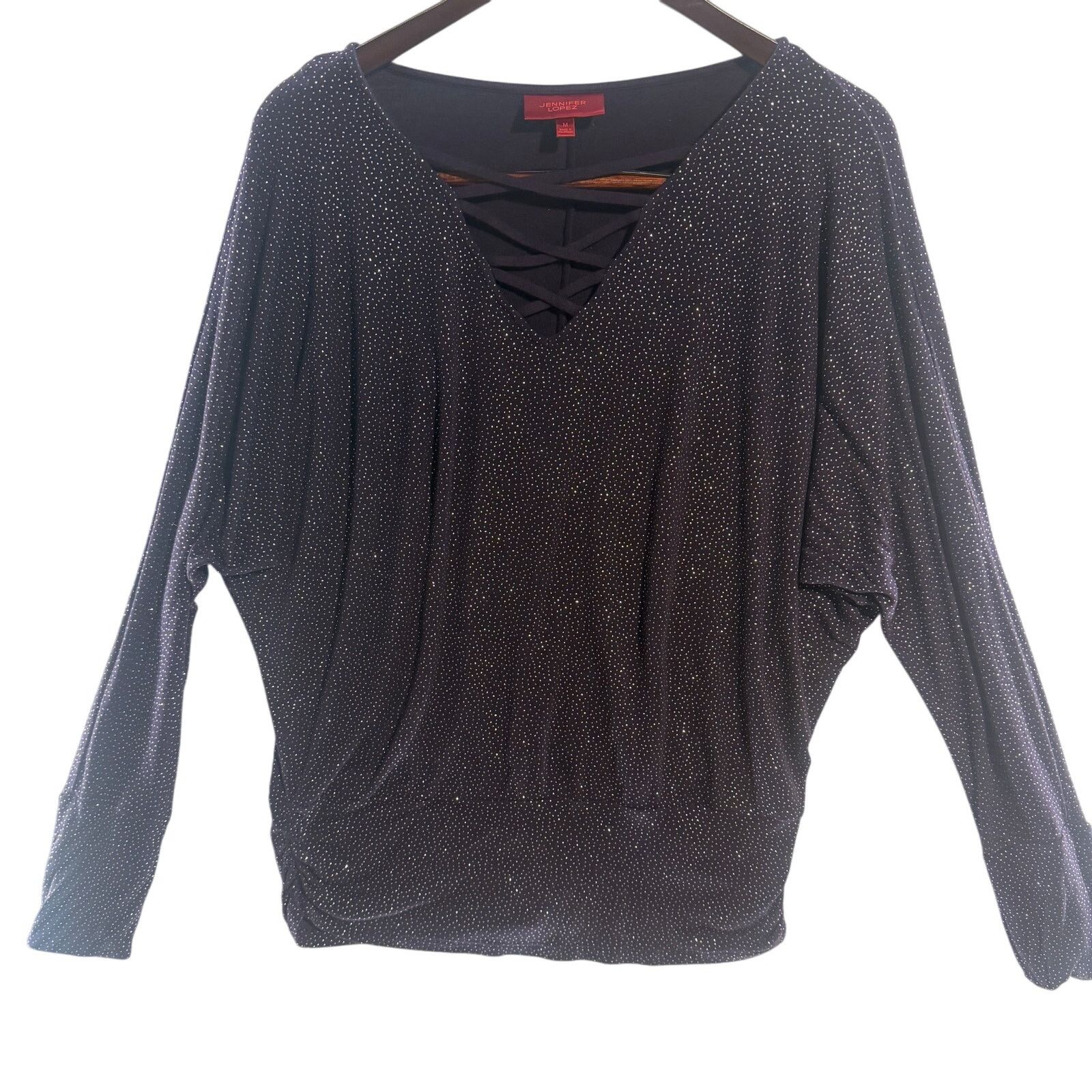 Jennifer Lopez Jennifer Lopez Purple Sparkle Crisscross V-Neck Top Med LS Size M / US 6-8 / IT 42-44 - 2 Thumbnail