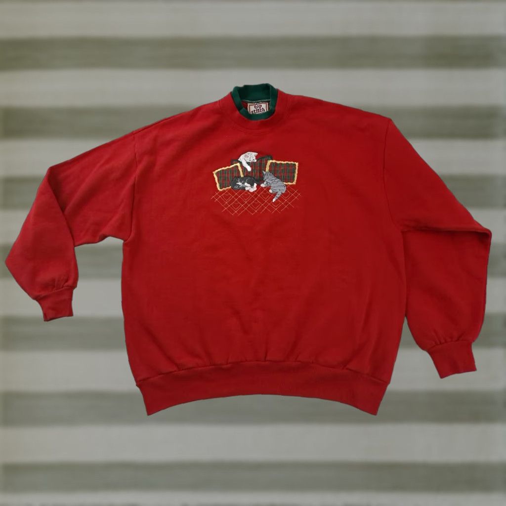 Vintage VINTAGE Kittens and Pillows Embroidered XL Sweatshirt Top Stitch USA made Size XL / US 12-14 / IT 48-50 - 1 Thumbnail