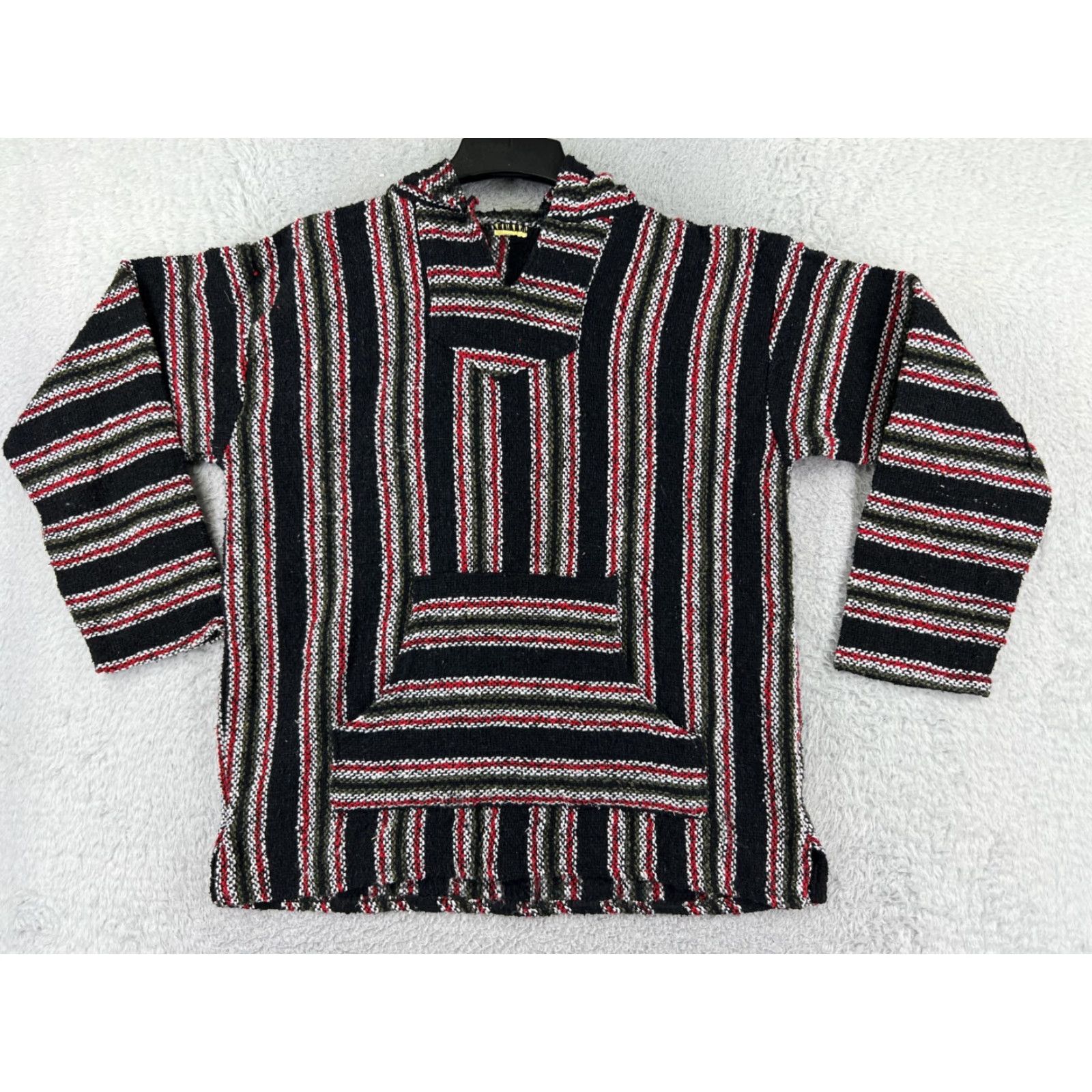 Vintage Franks Hoodie Shirt Mens M Black Stripe Acrylic Baja Knitted Jersey Pullover All Seasons Hooded Pockets Size US M / EU 48-50 / 2 - 2 Thumbnail