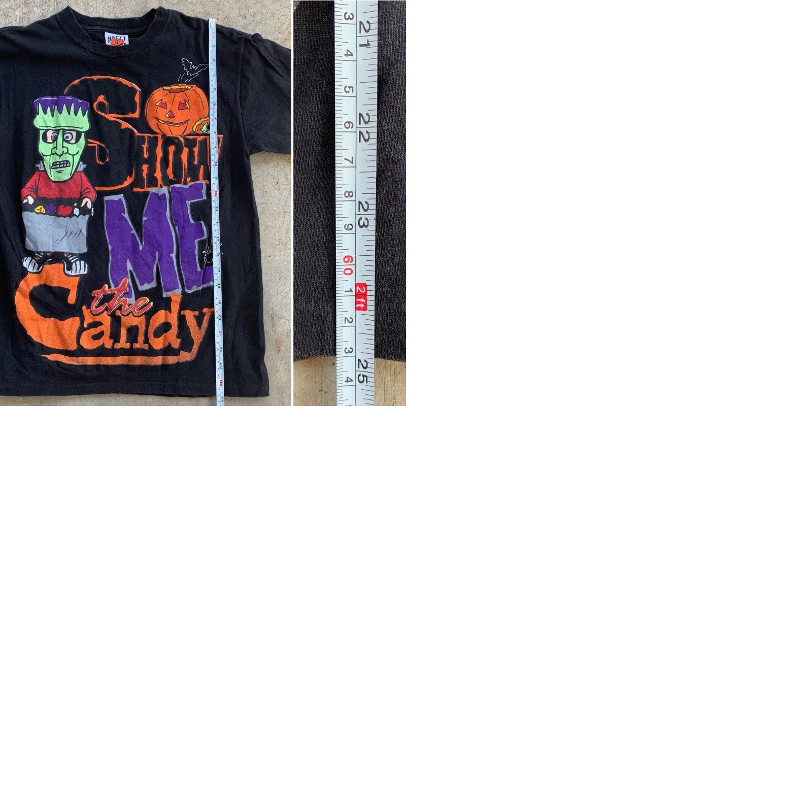 Vintage VINTAGE Happy Halloween Frankenstein T-Shirt Shirt M Black Graphic Print Mens Halloween 90s (Show Me The Candy) Size US M / EU 48-50 / 2 - 9 Thumbnail
