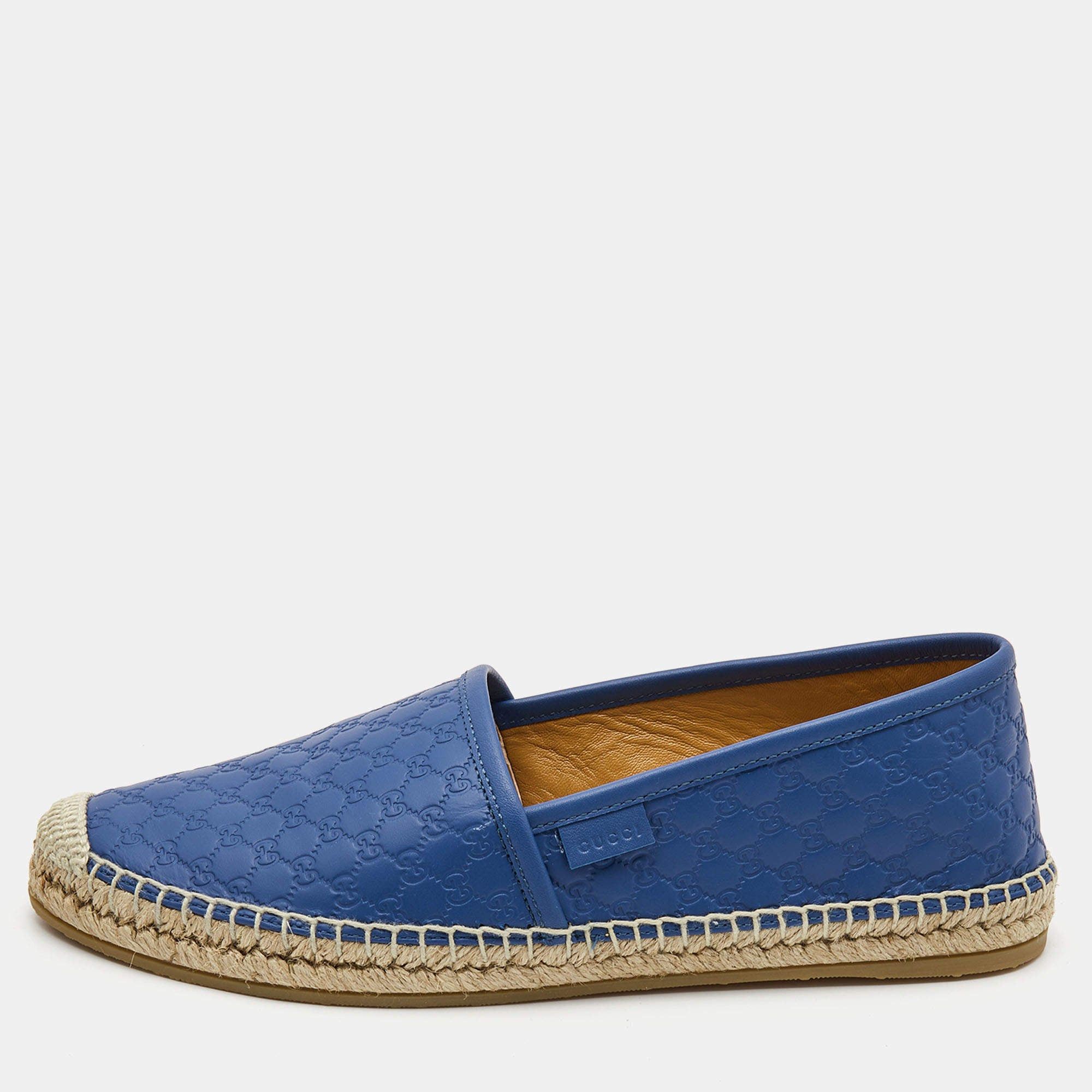 image of Gucci Micro GG Leather Men Espadrilles Size 6.5 in Blue
