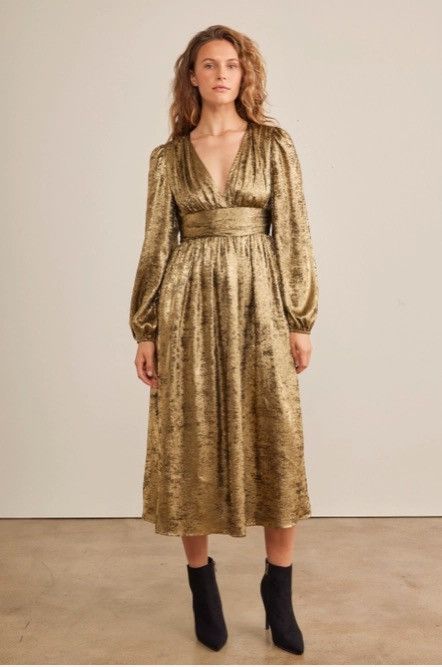 Other In February Floral Metalic Plunge Long Sleeve Midi NWT Dress Size M / US 6-8 / IT 42-44 - 2 Thumbnail