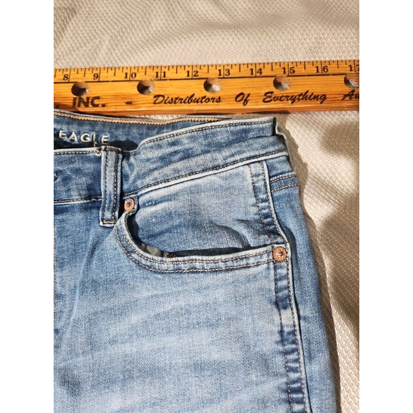 American Eagle Outfitters American Eagle Jeans Womens 12 Blue Festival Flare Slit Studded Denim Pants Mens? Size 34" / US 12 / IT 48 - 6 Thumbnail