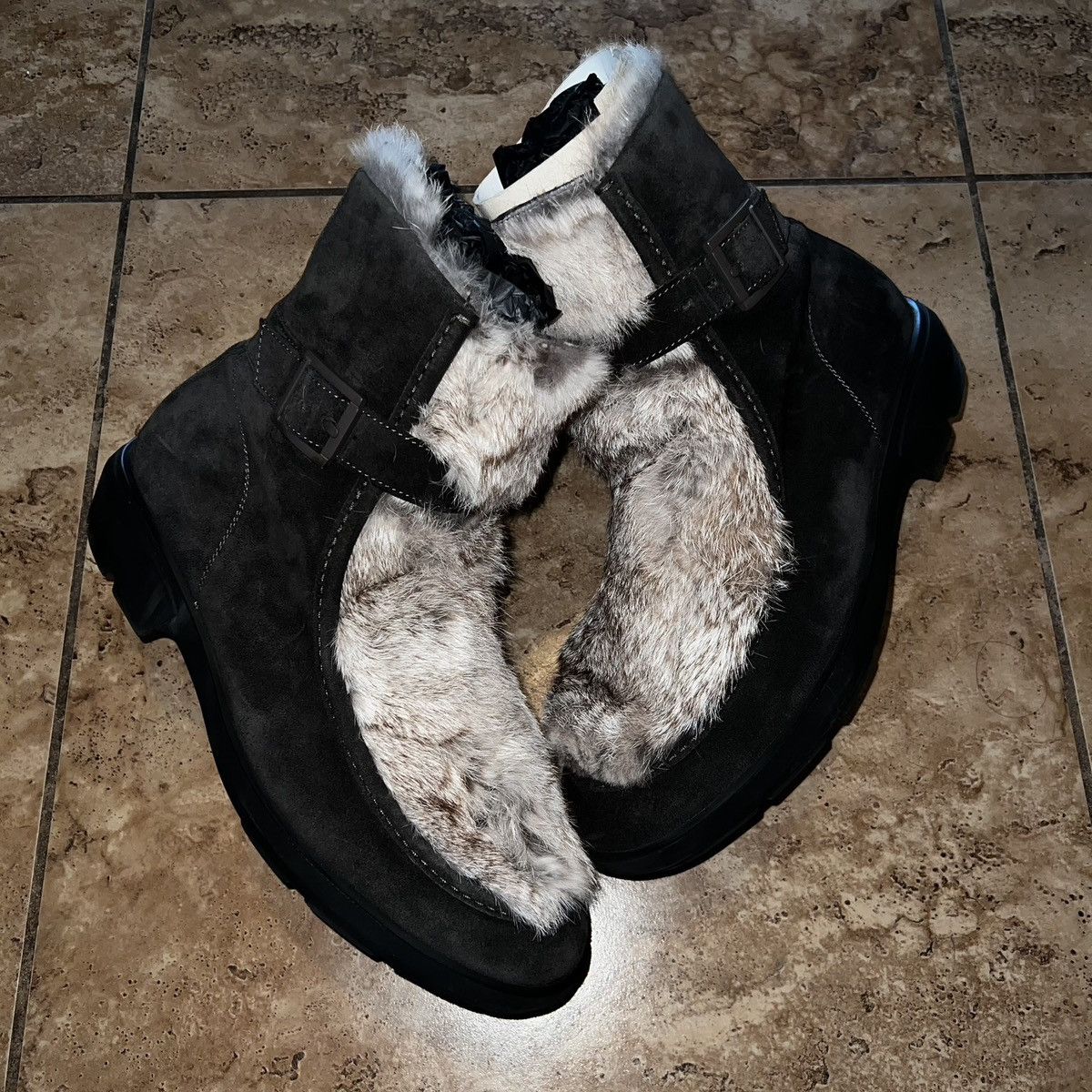 image of Aquatalia Mens Marcello Boot Waxy Suede Fur Brown Chunky (Size 12)
