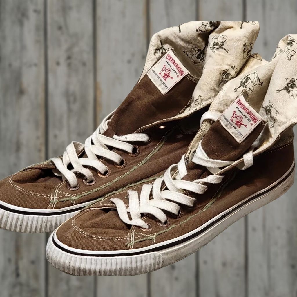 True Religion VINTAGE True Religion Fold Over High Top Lace Up Shoes Sneakers Mens 12 Brown TR118111J Size US L / EU 52-54 / 3 - 1 Thumbnail