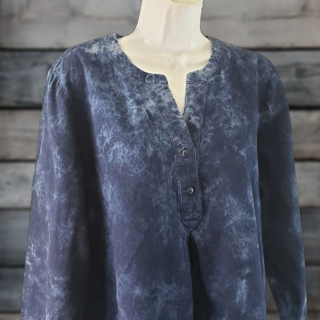 J. Jill PureJill Womens Top Blouse Size PL Large Petite Blue Tie Dye Long Sleeve Cotton Size L / US 10 / IT 46 - 1 Thumbnail