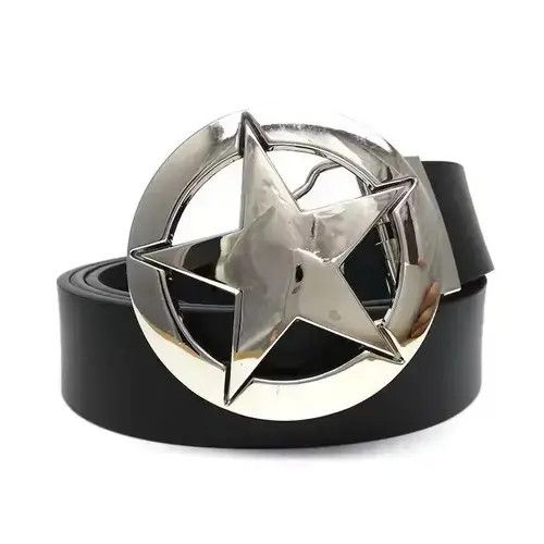 Leather Silver Star Round Metal Belt Buckle Size ONE SIZE - 1 Thumbnail