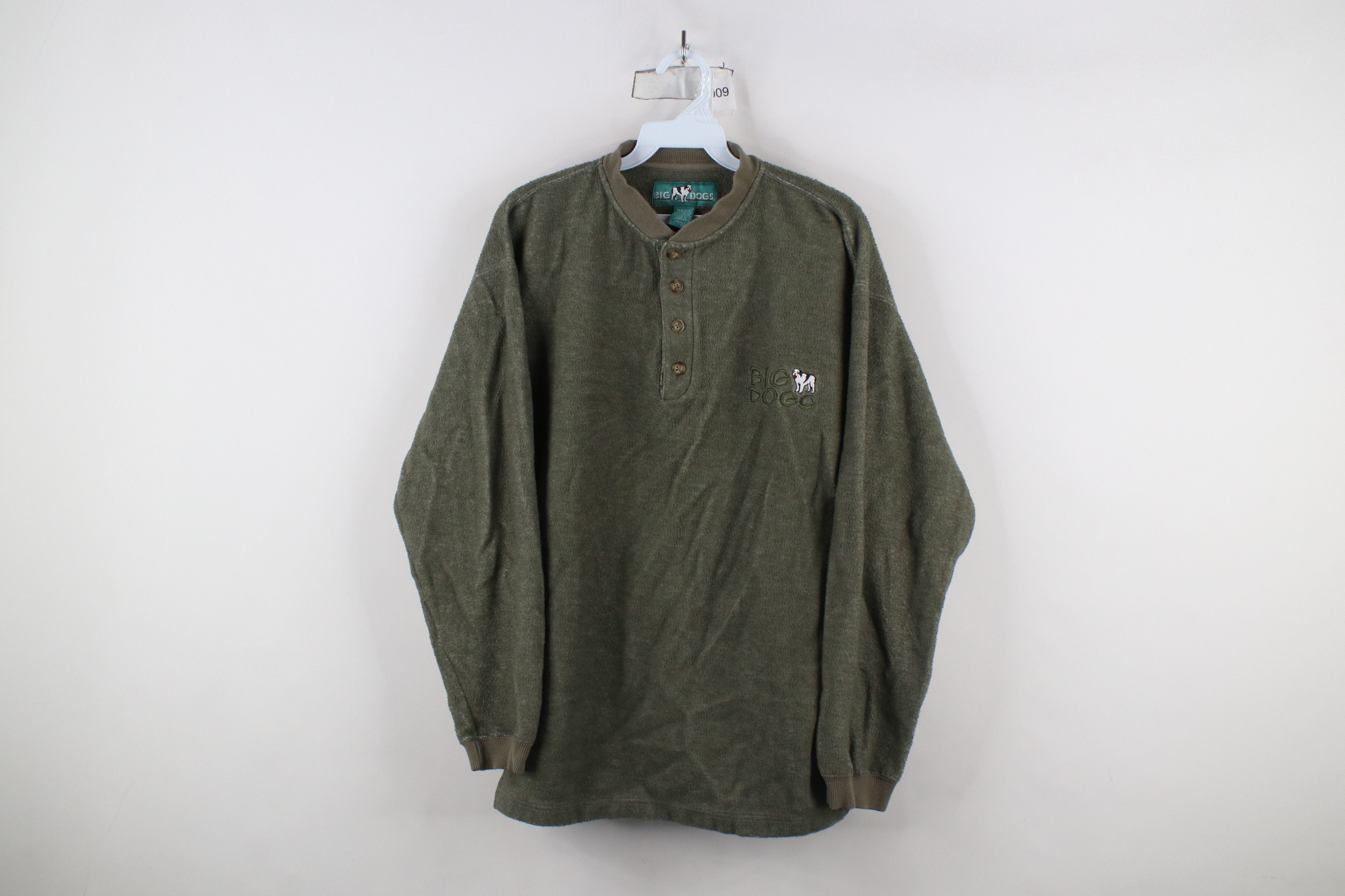 Big Dogs × Vintage Vintage 90s Big Dogs Spell Fleece Henley Sweatshirt Green Size US S / EU 44-46 / 1 - 1 Thumbnail