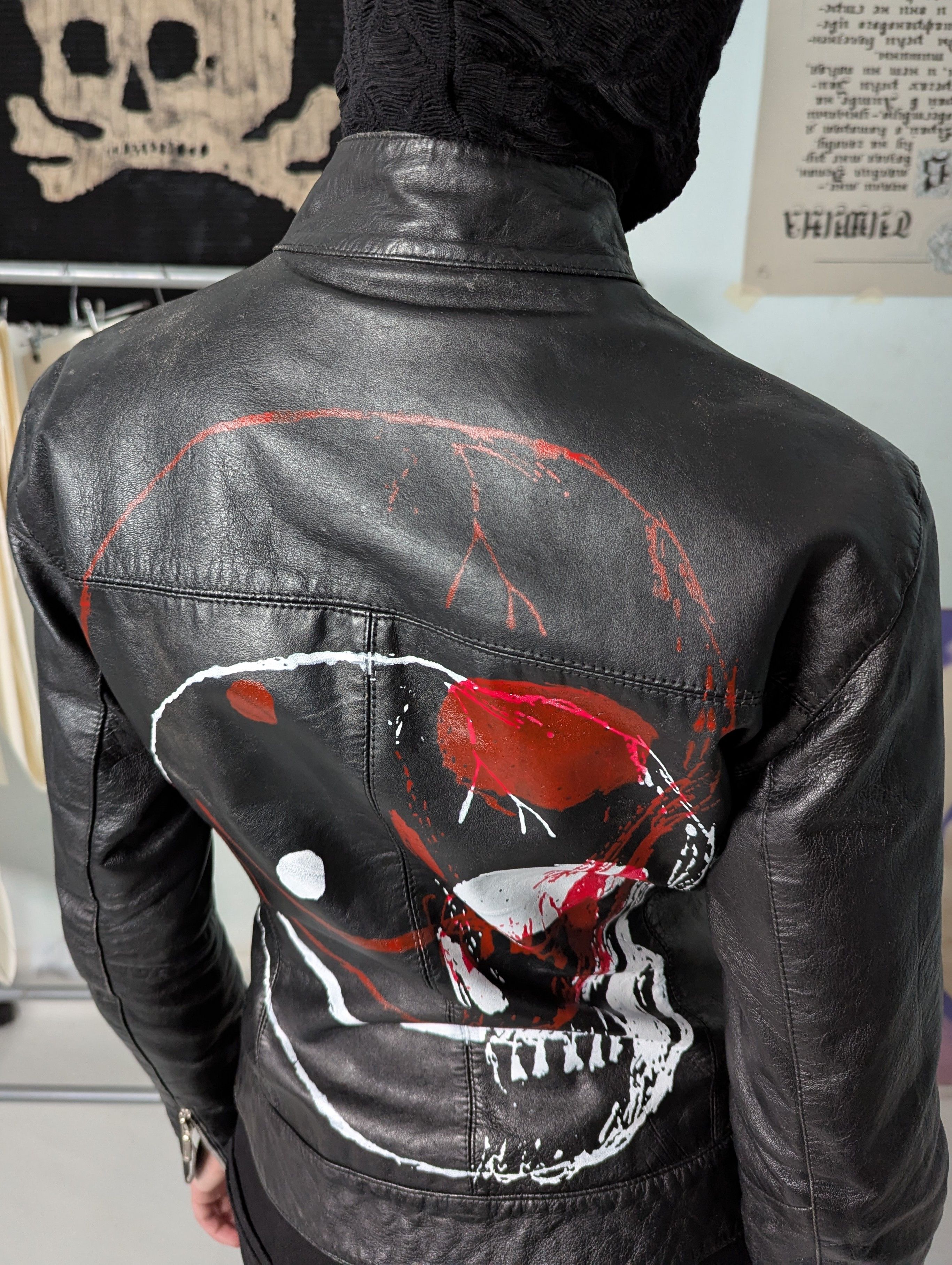 Leather 00s Fitted Handprinted Leather Jacket Size M / US 6-8 / IT 42-44 - 4 Thumbnail