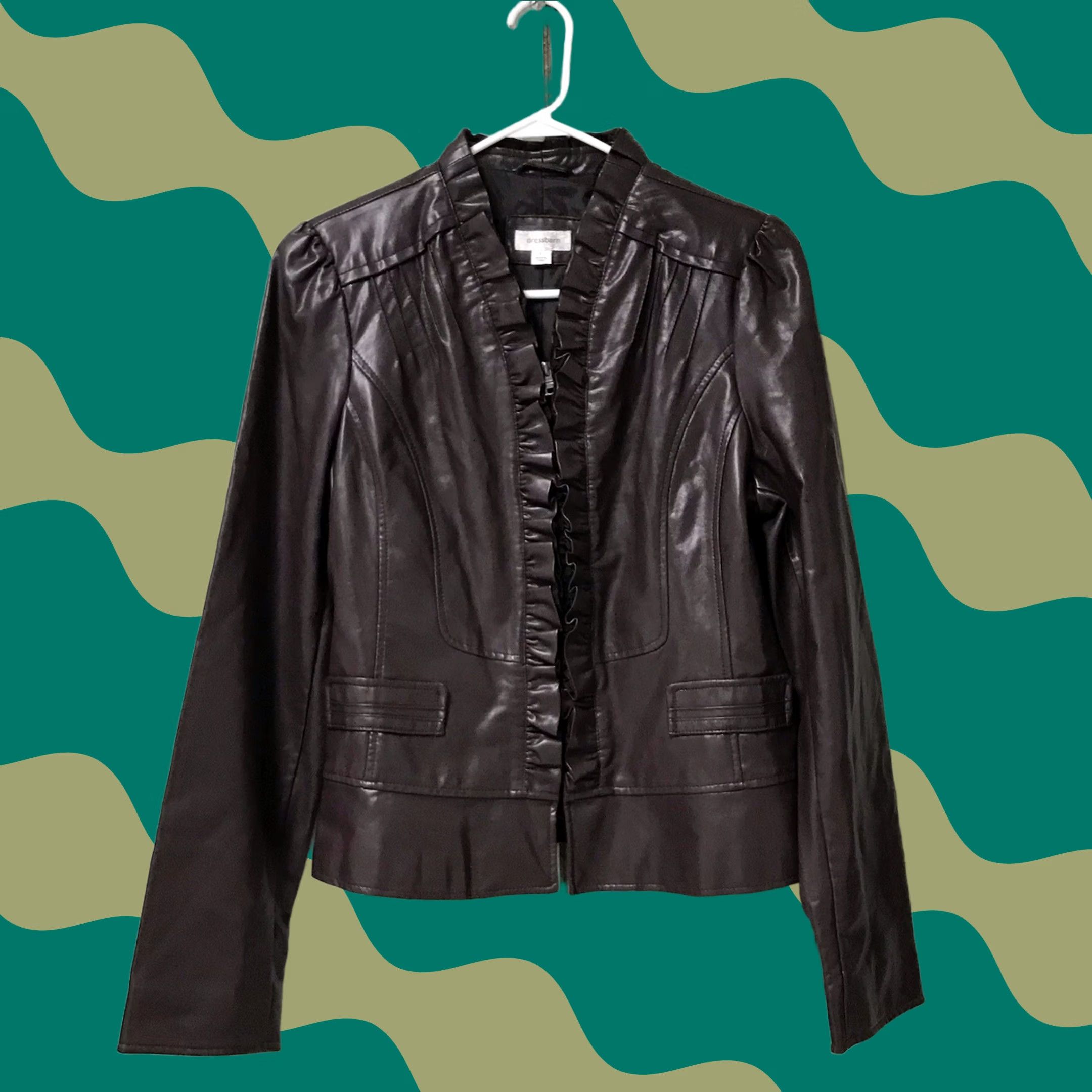Vintage Dressbarn Women Brown Faux Leather Rugged Ruffled Trim Zip Biker Jacket L Jacket Women Brown Faux Leather Rugged Ruffled Trim Zip Biker Jacket L Size L / US 10 / IT 46 - 1 Thumbnail