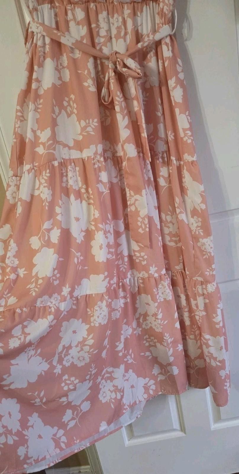 The Unbranded Brand Sleeveless Spring Maxi Dress Pastel Peachy Coral Pink Floral Size XL / US 12-14 / IT 48-50 - 4 Thumbnail