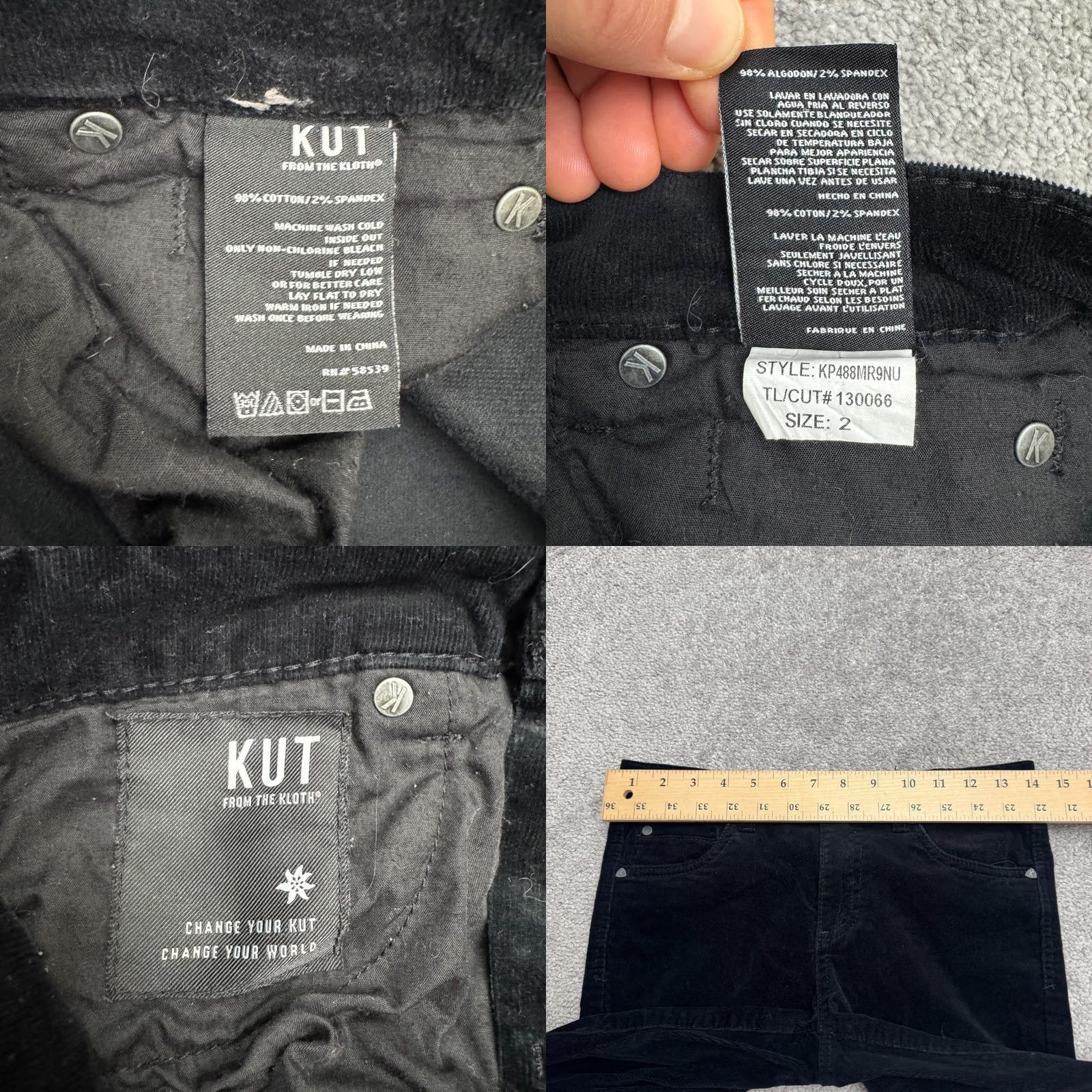 Vintage KUT from the Kloth Jeans Corduroy Skinny Womens 2 Black Mid Rise Stretch Casual Size 26" / US 2 / IT 38 - 8 Thumbnail