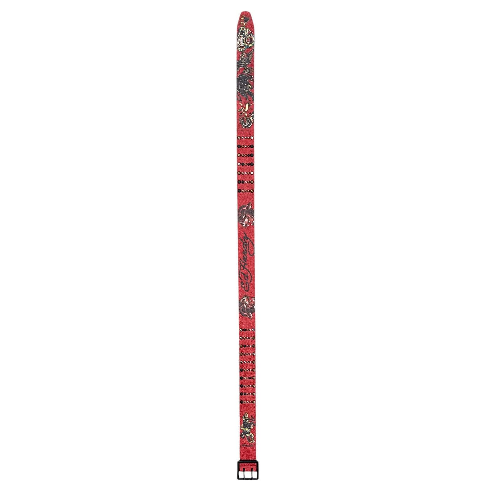 Ed Hardy Ed Hardy Men's Panther Print Red Belt With Rivet Studs Size 40 - 4 Thumbnail