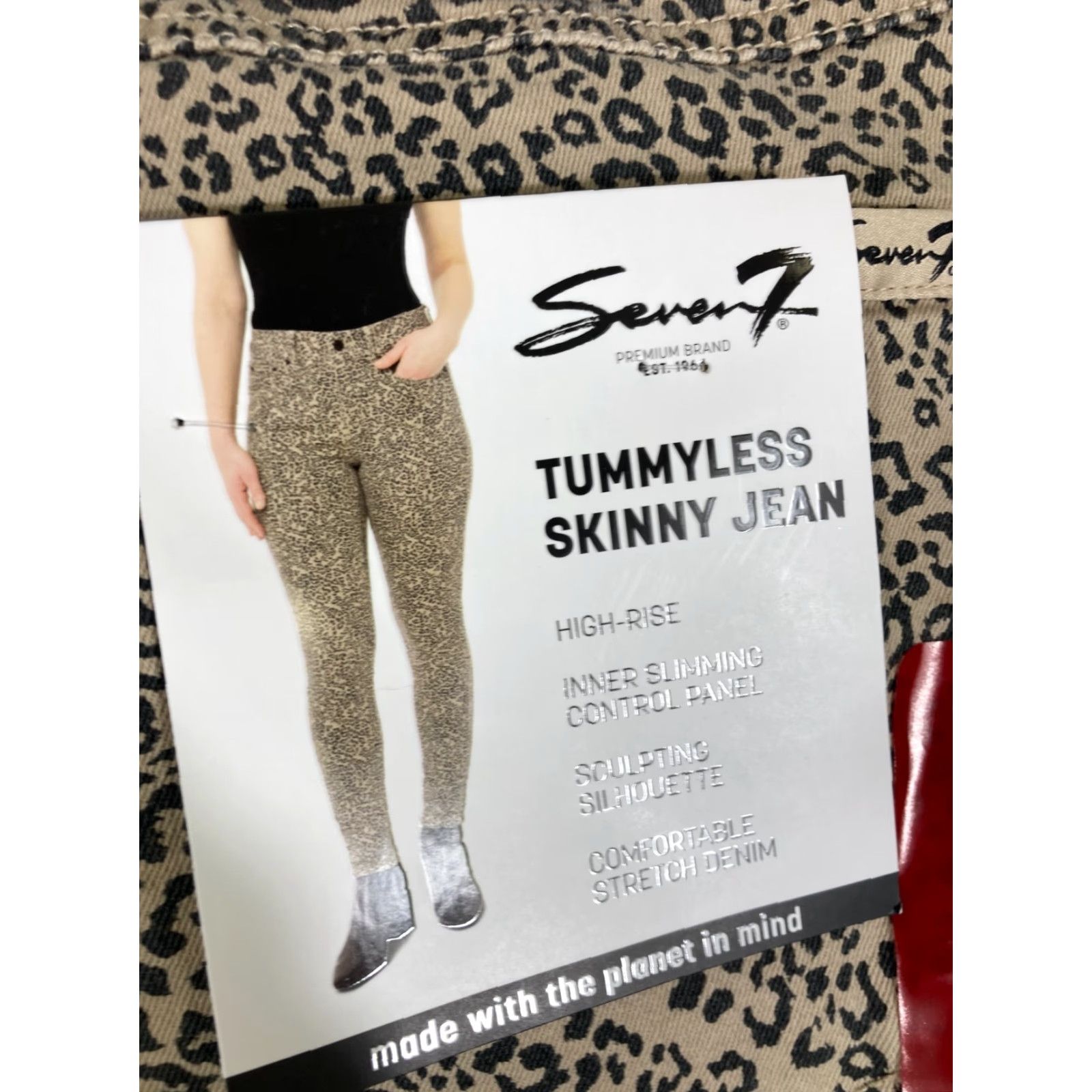 Vintage Seven7 Skinny Jeans Womens 14 Beige Black Leopard Print High Rise Tummyless NWT Size 36" / US 14 / IT 50 - 4 Thumbnail