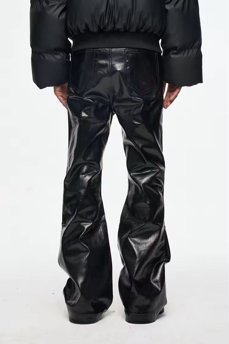 Designer Glossy Black Gothic Punk PU Leather Pants Size US 35 - 3 Thumbnail
