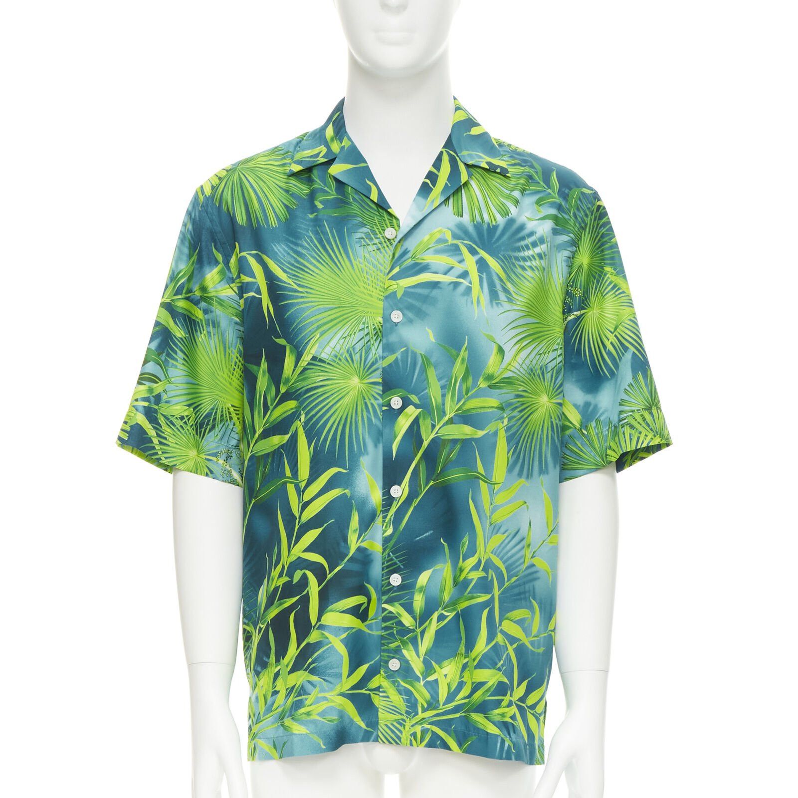 image of Versace 2020 Iconic Jlo Jungle Print Green Tropical Print Shirt Eu38 S, Men's (Size Small)