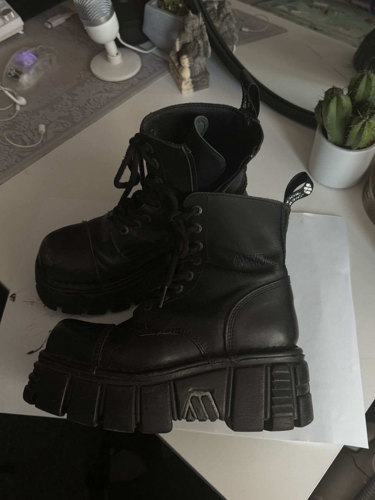 New Rock ANKLE BOOT BLACK TOWER WITH LACES M-NEWMILI083-S39 Size US 7 / IT 37 - 2 Thumbnail