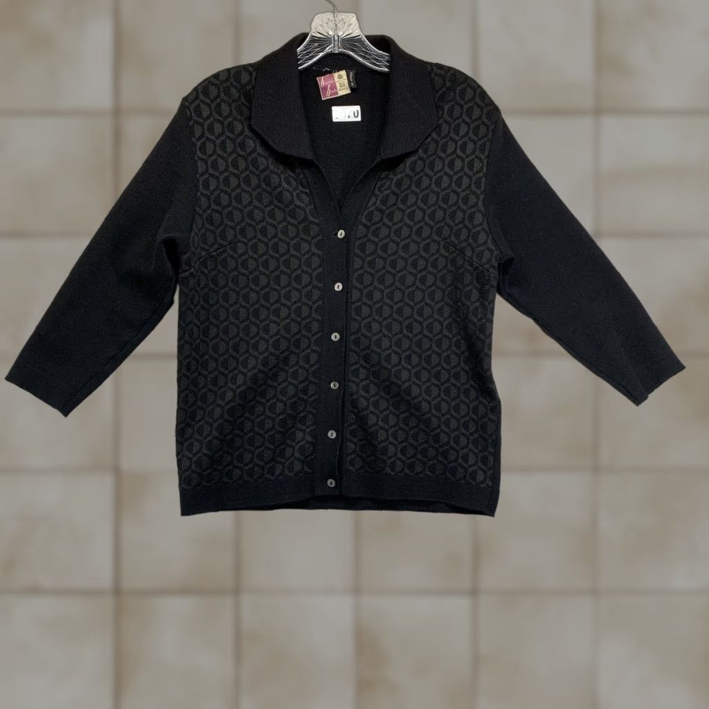 Vintage Vintage German Collard Knit Cardigan Sweater Breiden Bach Black Geometric XS Size XS / US 0-2 / IT 36-38 - 1 Thumbnail