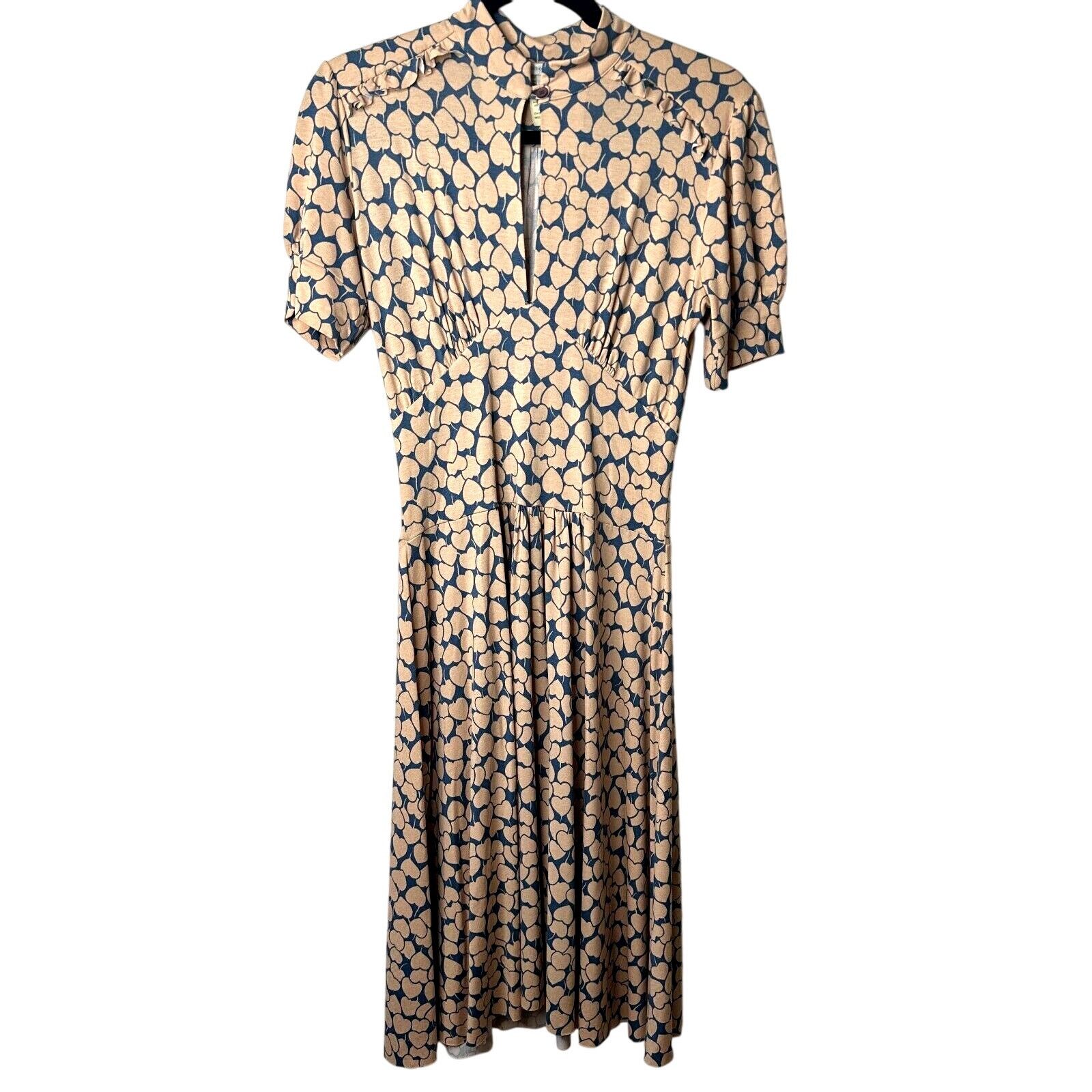Anthropologie Maria Bonita Extra Blue Tan Heart Keyhole Front Maxi Dress M Size M / US 6-8 / IT 42-44 - 1 Thumbnail