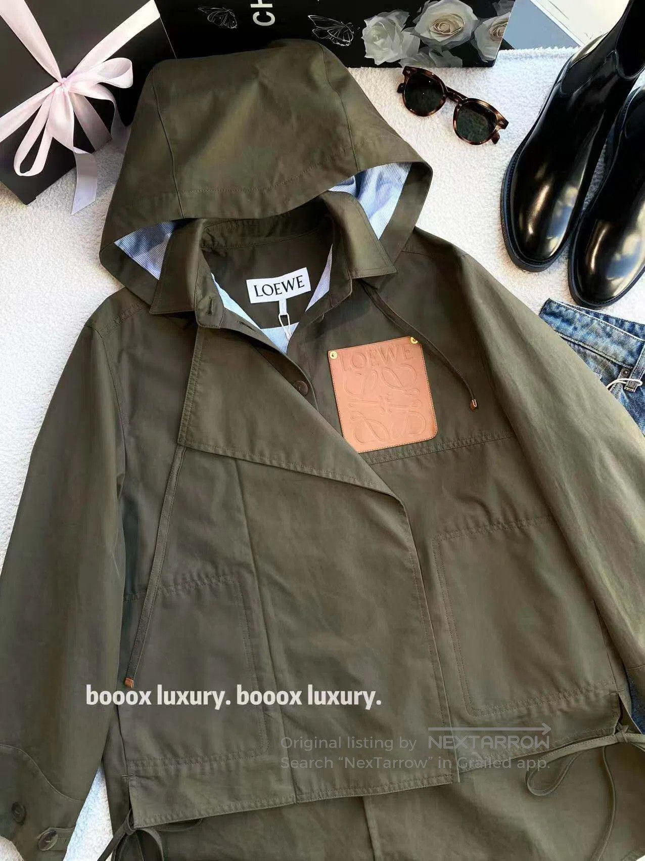 Loewe Loewe Leather brand logo hooded trench coat| Size XS / US 0-2 / IT 36-38 - 1 Thumbnail