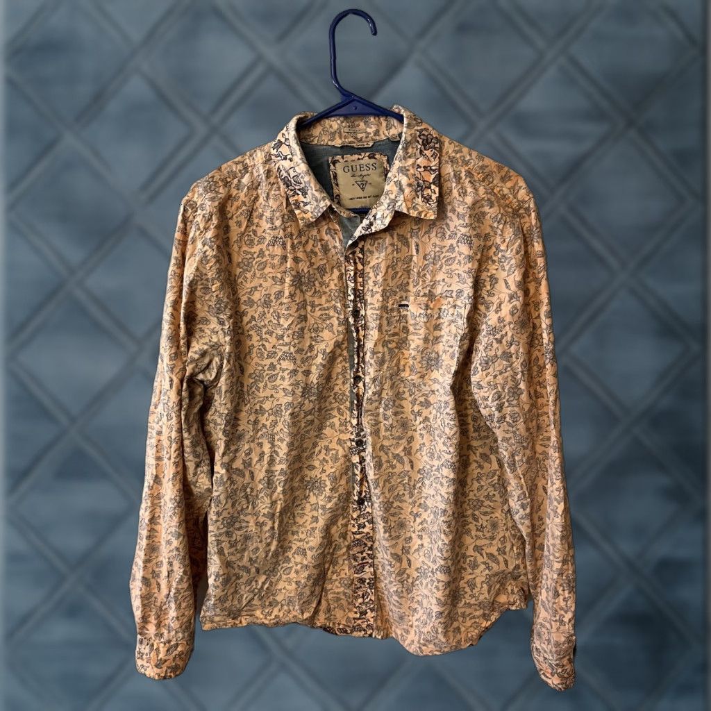 Guess Guess Shirt - Men's Size Large Orange Floral Long Sleeve Slim Fit Button Down Size US L / EU 52-54 / 3 - 1 Thumbnail
