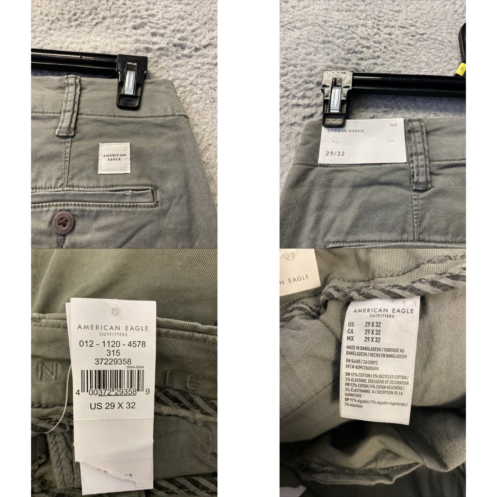 Vintage American Eagle Chino Pants Mens 29x32 Faded Olive Green Flat Front Stretch Regular Khakis Casual Preppy Logo Buttons Zip 62 Size US 29 - 8 Thumbnail