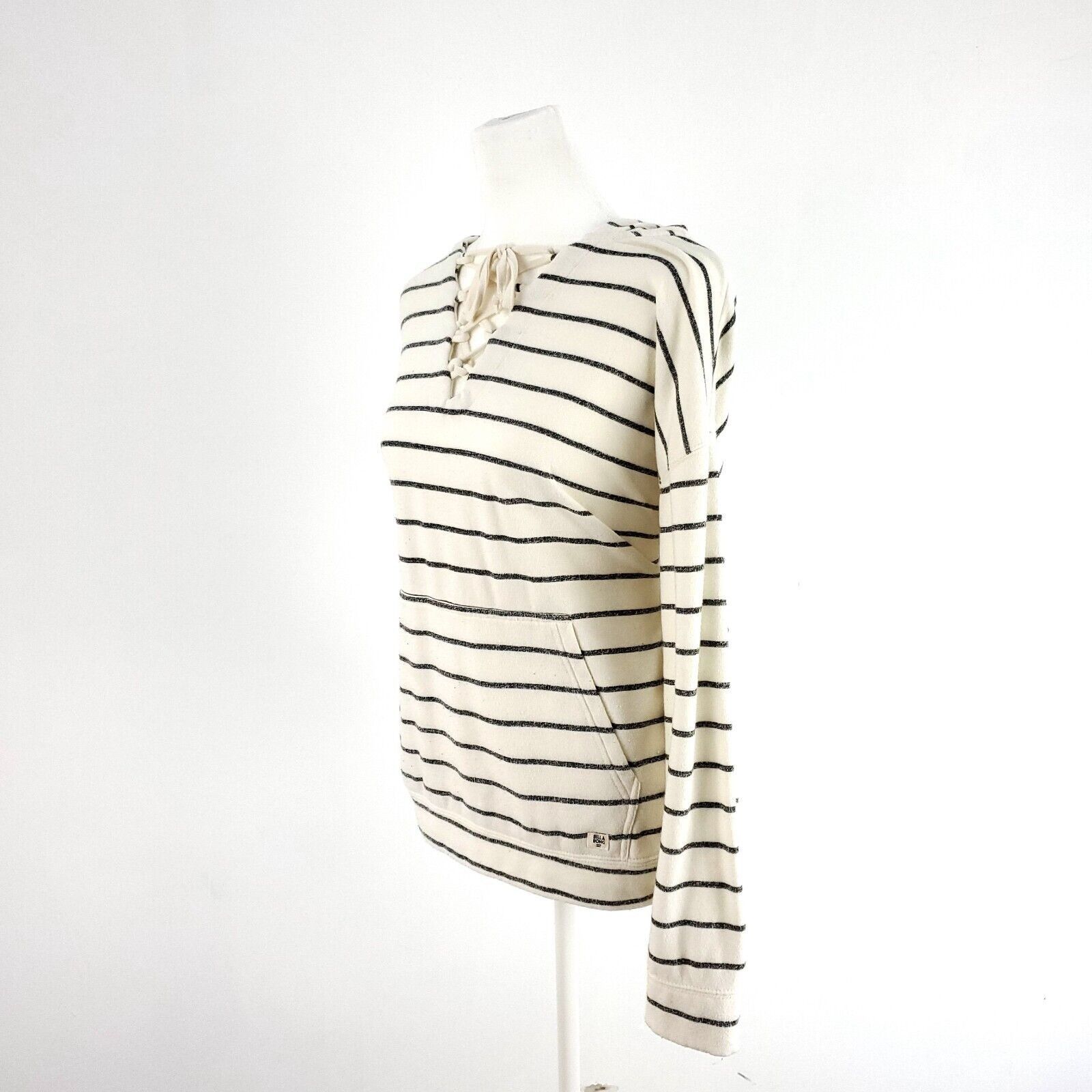 Billabong Billabong Cream Gray Striped Medium Sweater Long Sleeve V Ne Size M / US 6-8 / IT 42-44 - 2 Thumbnail