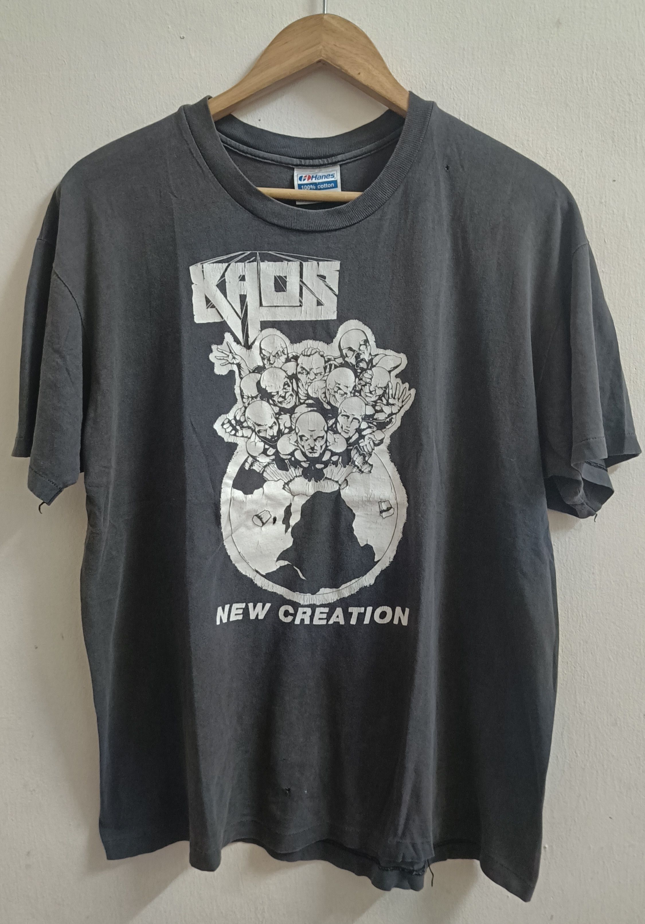 image of Band Tees x Tour Tee Destressed Vintage 90's Band Kaos New Creation Tee in Vintage Black (Size XL)