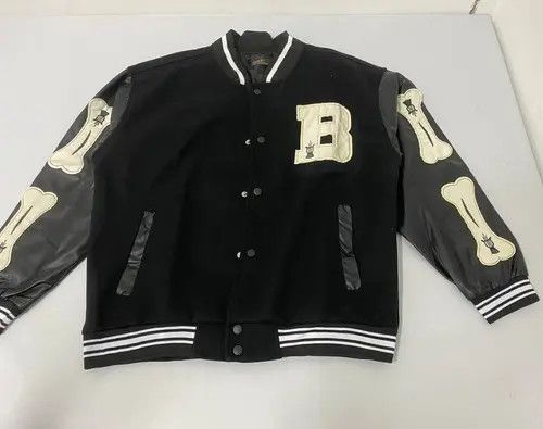 image of Hype New Collection Cool Bones Varsity Jacket Bomber Jacket in Black, Men's (Size Medium)