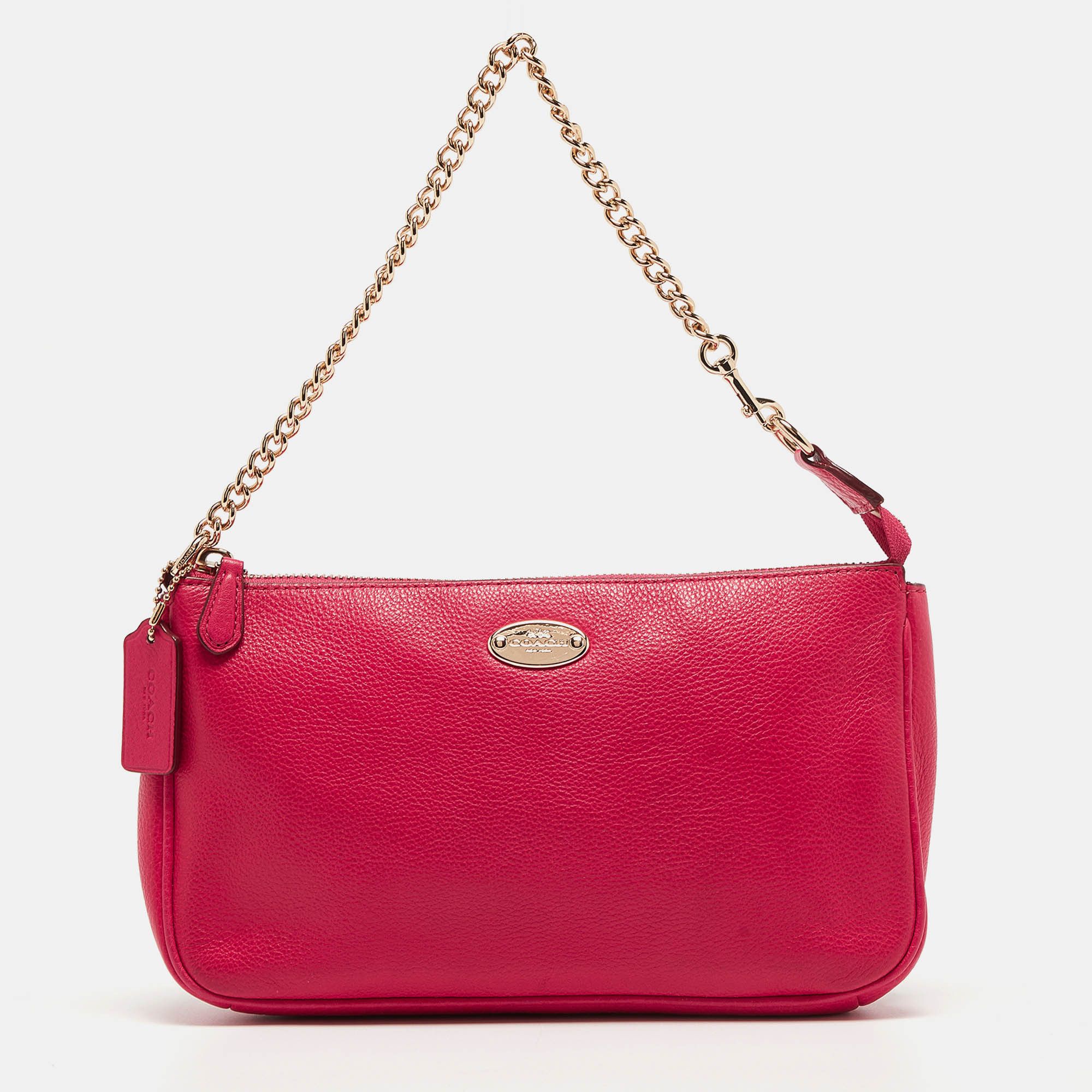 image of Coach Hot Pink Leather Baguette Bag, Women's