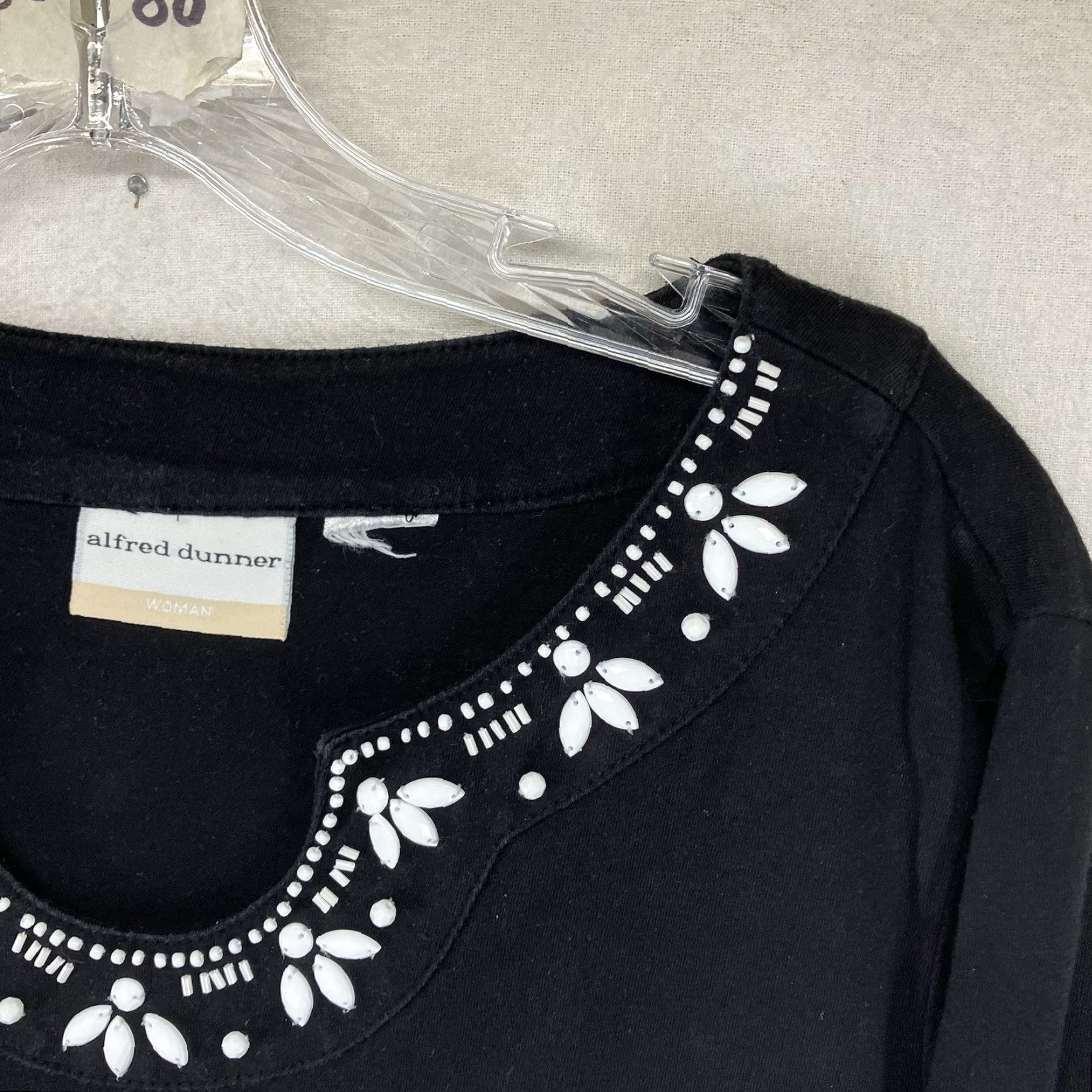 Vintage Alfred Dunner Tunic L 3/4 Sleeve Black Embroidery Rhinestones Dark Gothic Size L / US 10 / IT 46 - 7 Thumbnail