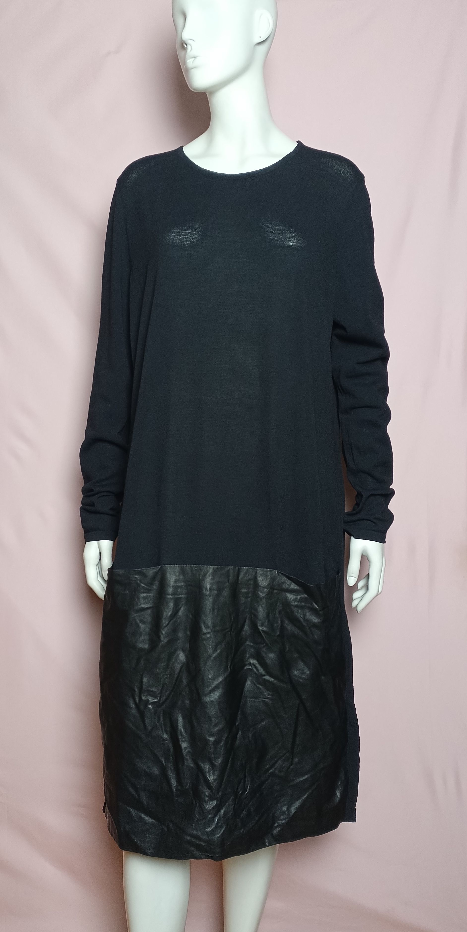 Annette Gortz Annette Gortz Black Wool Dress Leather Detail Size XL Size XL / US 12-14 / IT 48-50 - 1 Thumbnail