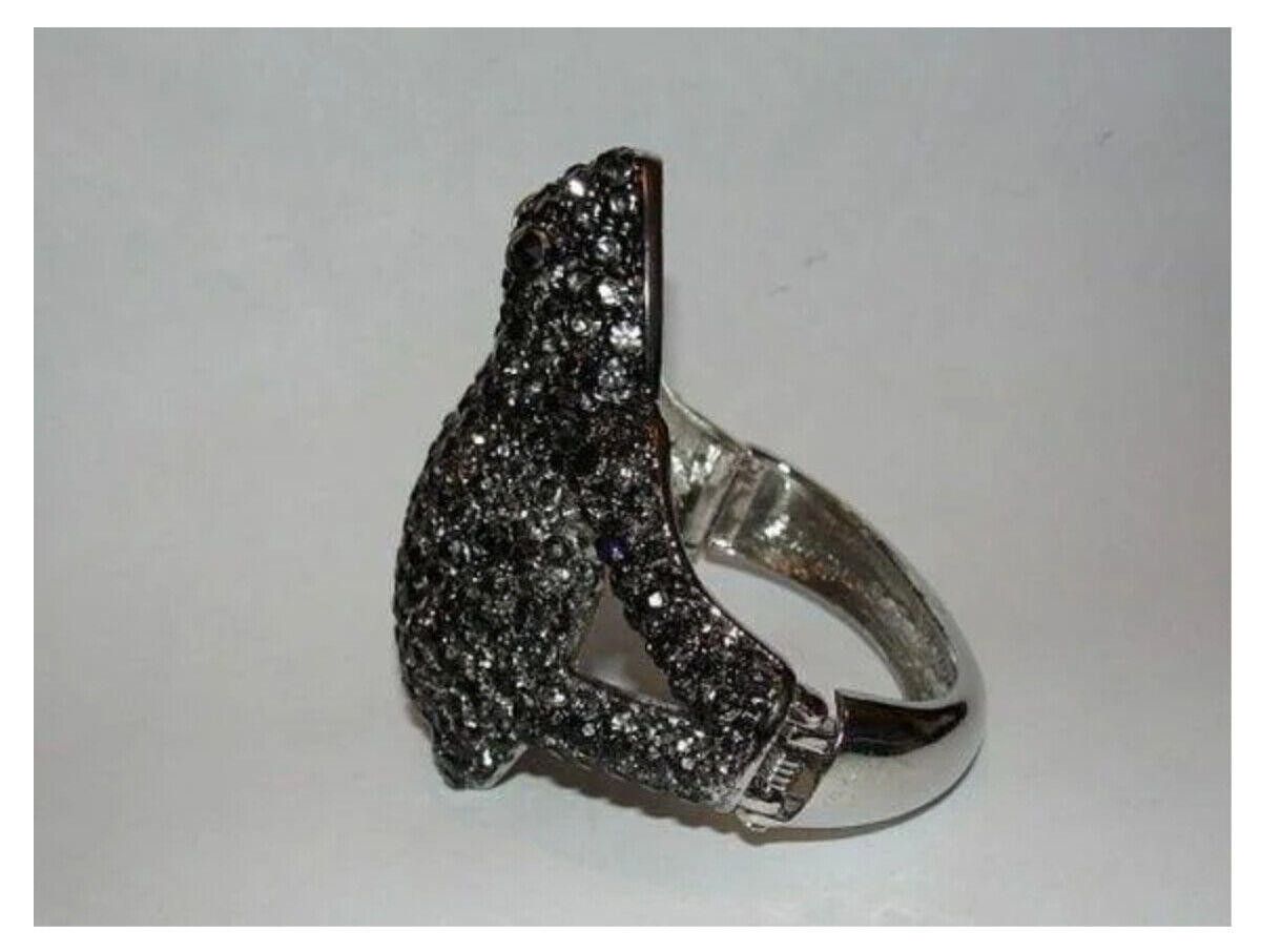Designer Silver Tone Metal Rhinestone Frog Bracelet with Black Enamel Size ONE SIZE - 3 Thumbnail