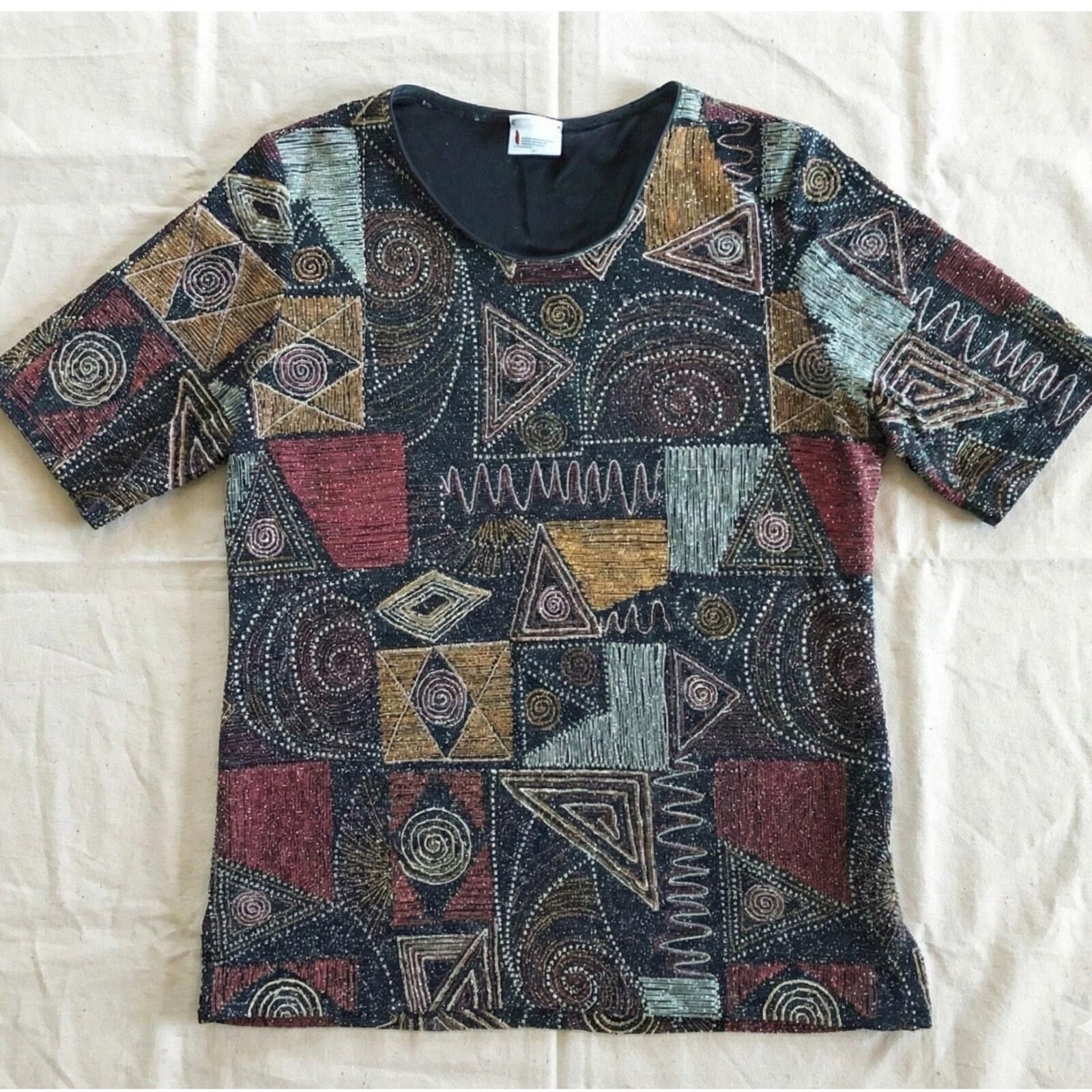 Other Hermann Lange Black Red Beaded Blouse Womens 38 Small Medium Size S / US 4 / IT 40 - 1 Thumbnail