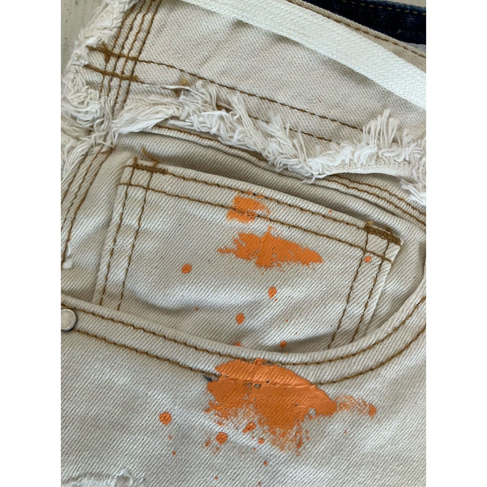 Other First Row Distressed Ripped Splatter Raw Hem Denim Jean Shor Size US 34 / EU 50 - 6 Thumbnail