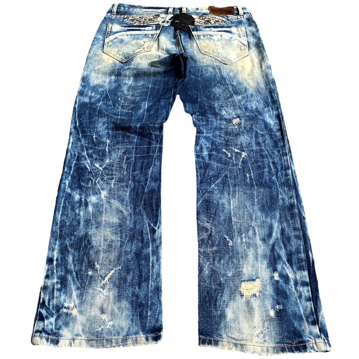 Affliction × Ed Hardy × Tornado Mart Rare Vintage Skulls Wing Embroidered Cloud Distressed Denim Size US 34 / EU 50 - 2 Thumbnail