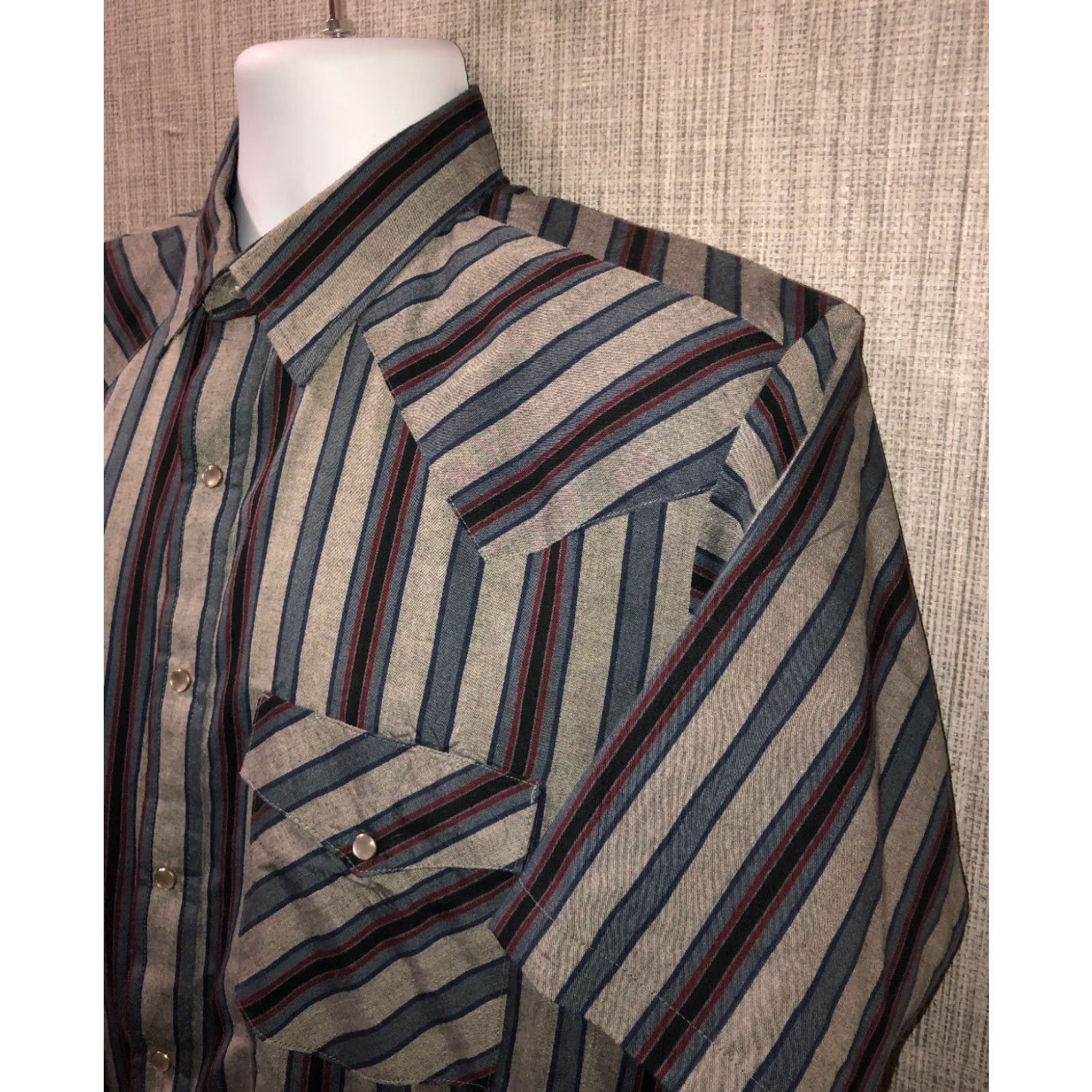 Vintage Western Frontier Mens Striped Snap Button Front Short Sleeve Shirt Size L Size US L / EU 52-54 / 3 - 2 Thumbnail