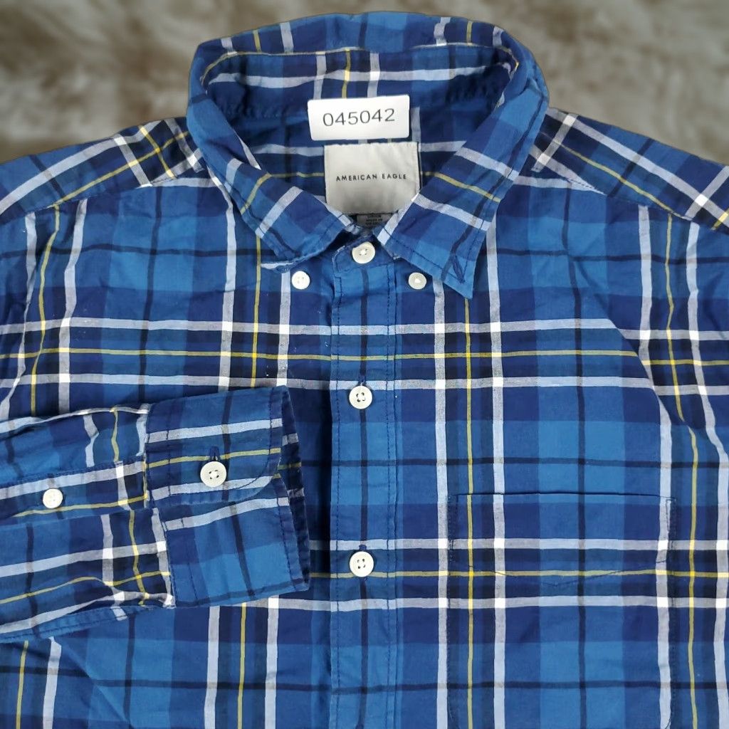American Eagle Outfitters American Eagle Outfitters Shirt Mens Small Blue Plaid Button-Up Long Sleeve Casual Modern Preppy Size US S / EU 44-46 / 1 - 1 Thumbnail