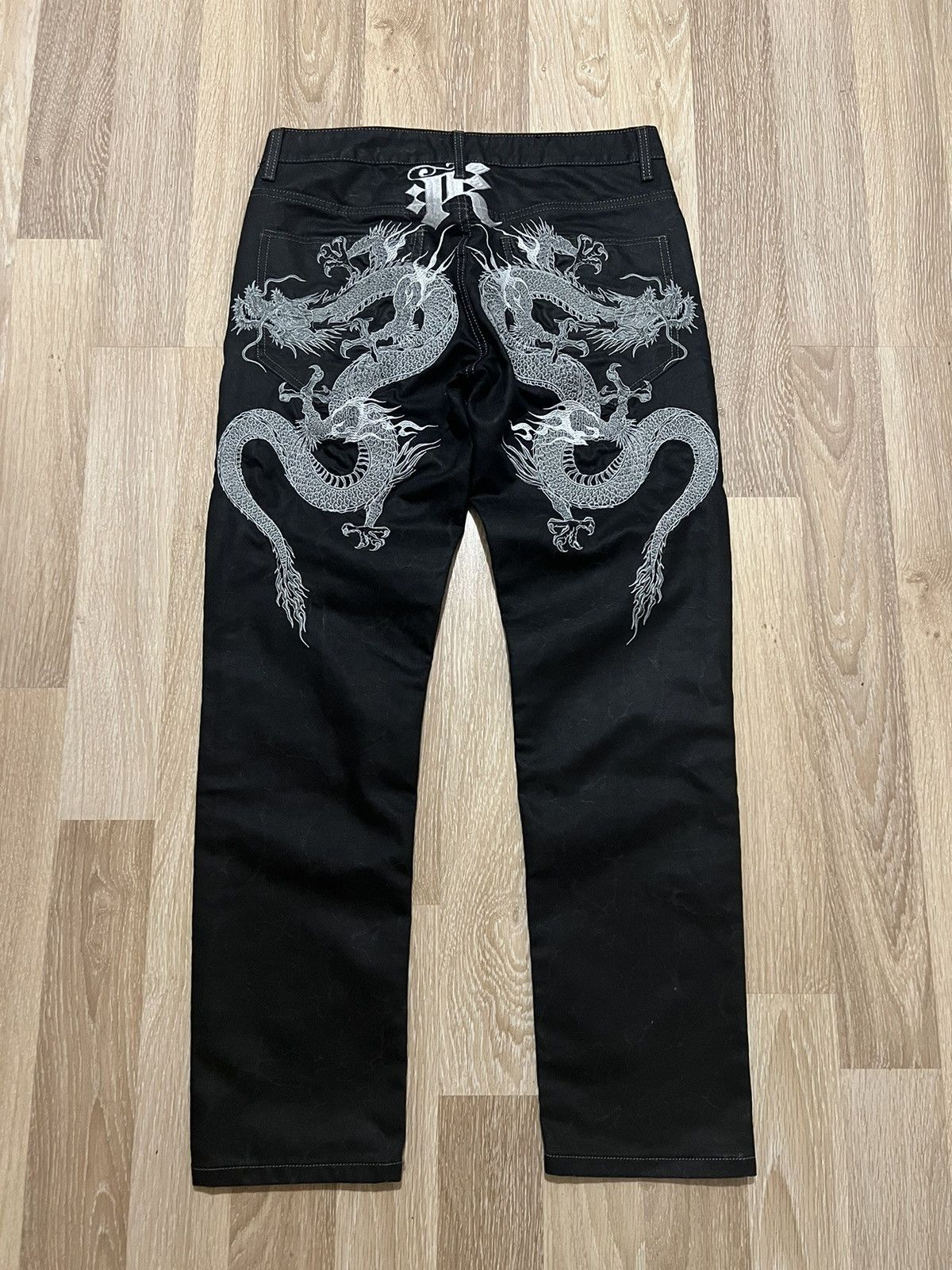 Pre-owned Avant Garde Opium Jeans Dragons Japanese Style Denim In Black