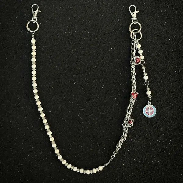 Jewelry Silver and White Beaded Chain Wallet Accessory Size ONE SIZE - 2 Thumbnail