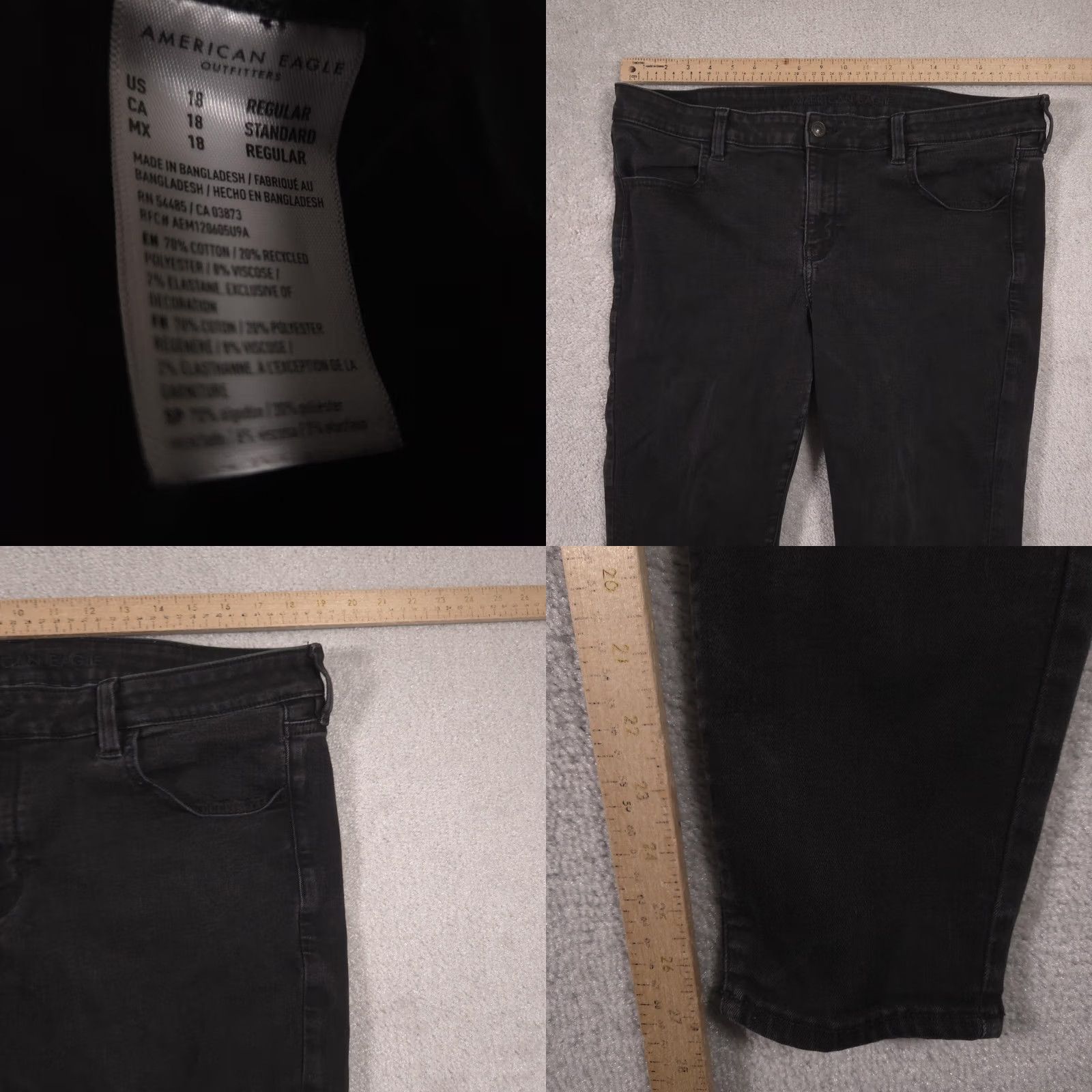 American Eagle Outfitters VINTAGE? No. American Eagle Jeans Women 18 Black Dark Wash Jegging Slim Stretch 5-Pocket Denim XS? Size 40" / US 18 - 8 Thumbnail