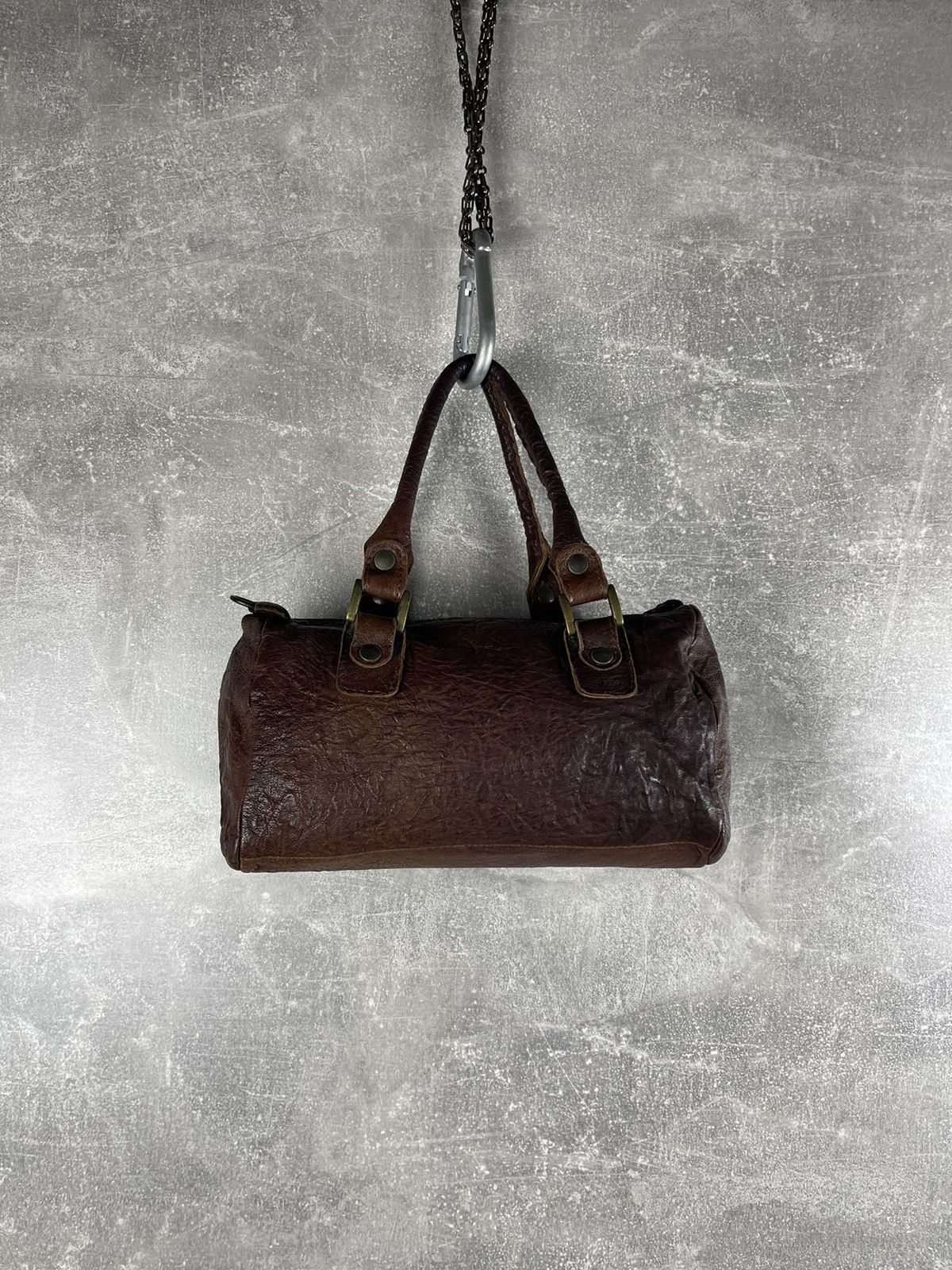 Genuine Leather Y2K Artisan Handcrafted Brown Heart Charm Mini Barrel Bag Size ONE SIZE - 5 Thumbnail